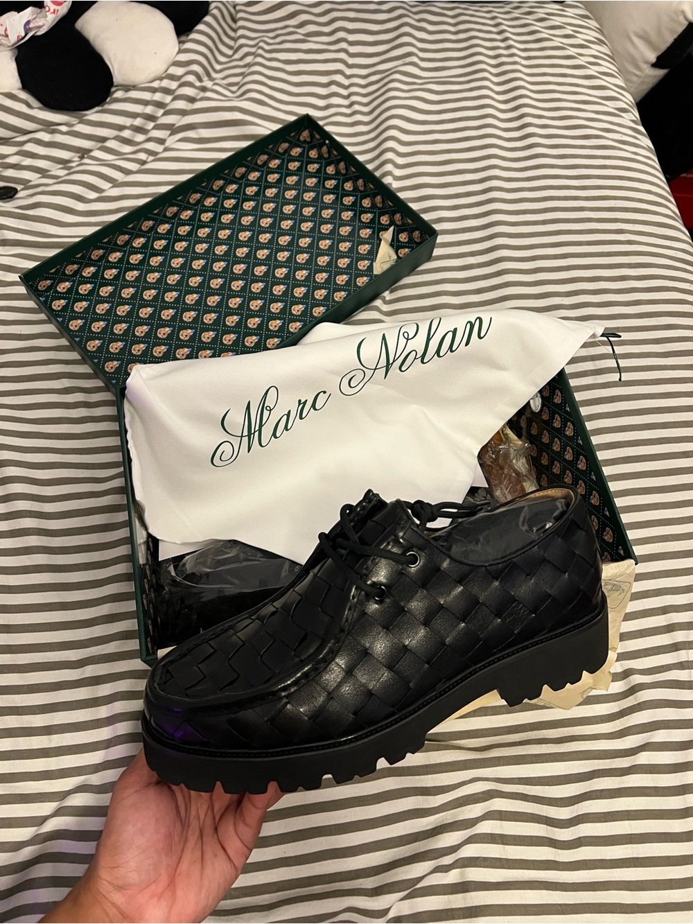 Marc Nolan Black Woven Leather Derby with Lug Sole